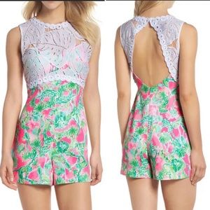 Lilly Pulitzer Sadie Romper Raz Berry Catty Shack Lace Bodice Sleeveless Romper